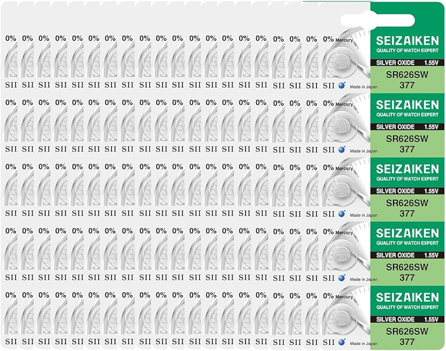 Amazon.com: Seizaiken 377 SR626SW 1.55V 0% Hg Silver Oxide Watch