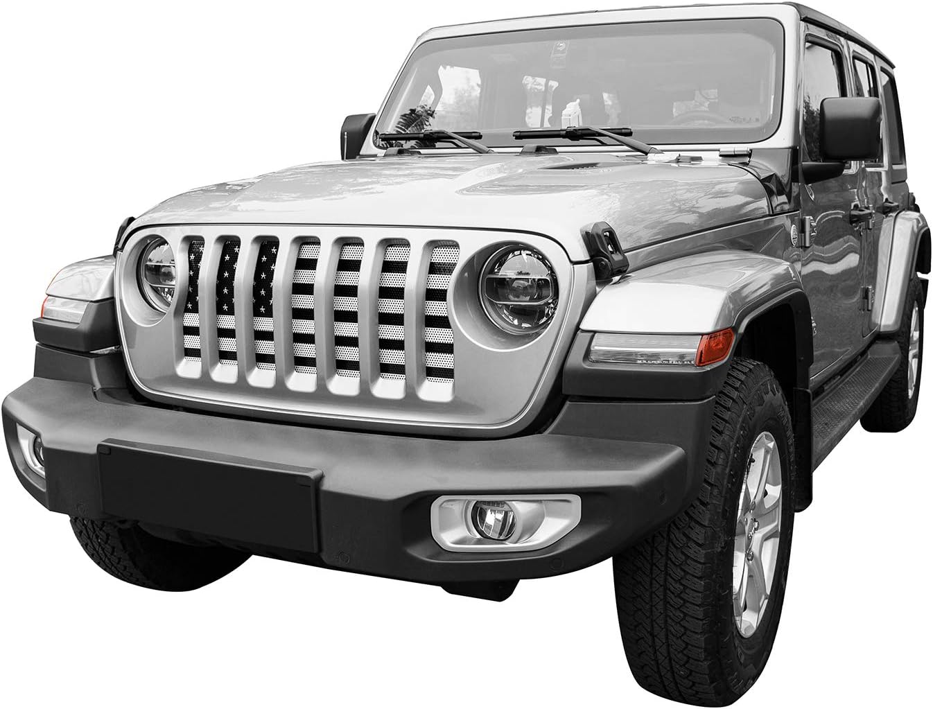 for Jeep Grill Insert Mesh Grille Deflector US Flag for Jeep Wrangler JL & Gladiator JT 2018-2025 - Black and White