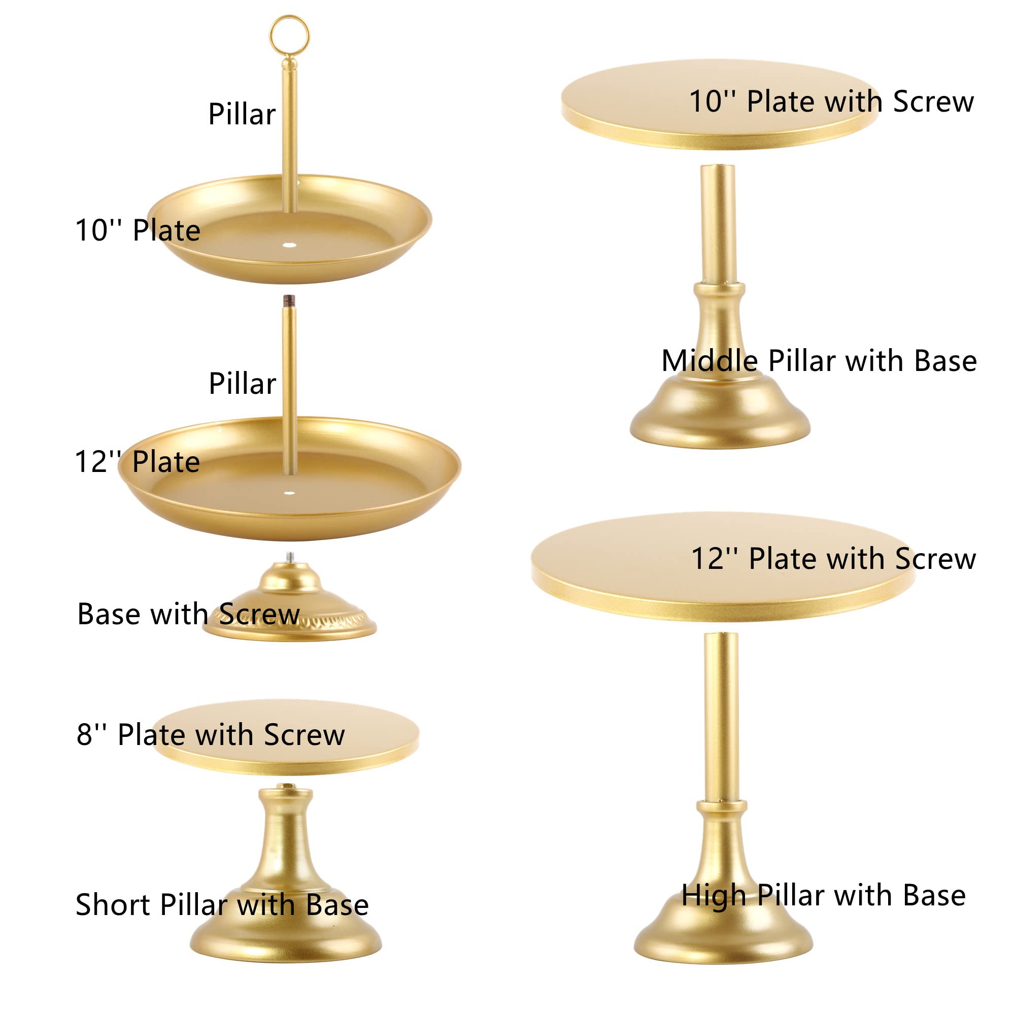 LIFESTIVAL 7 Pcs Gold Cake Stands Set Metal Cupcake Holder Candlestick Dessert Display Plate Serving Platter for Party Wedding Brithday Baby Shower Celebration Home Decoration