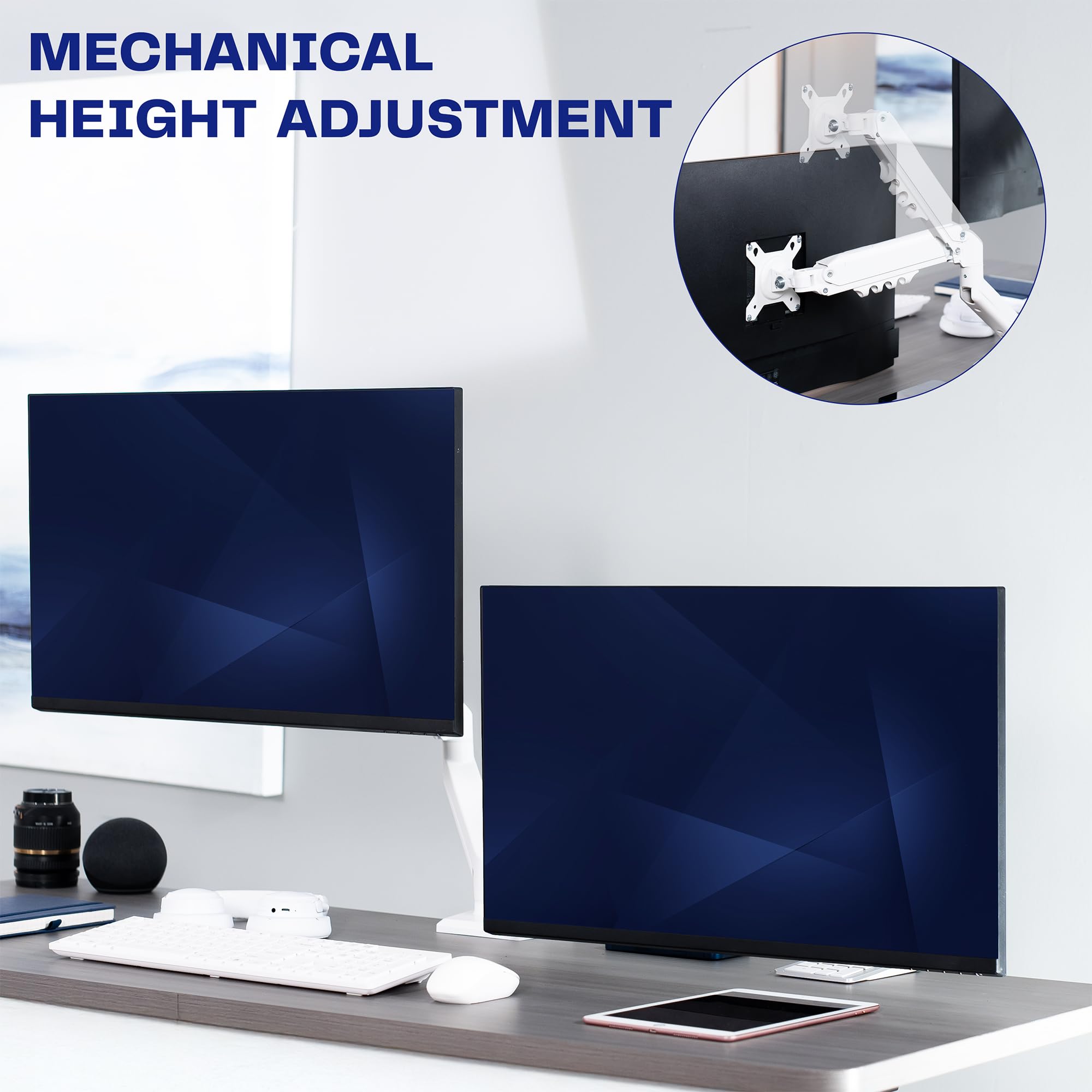 Vivo STAND-V102OW Soporte de Escritorio articulado con Brazo de Resorte neumático Doble de 17 a 27 Pulgadas, se Adapta a 2 Pantallas de Monitor con VESA máximo 100 x 100, Blanco, STAND-V102OW