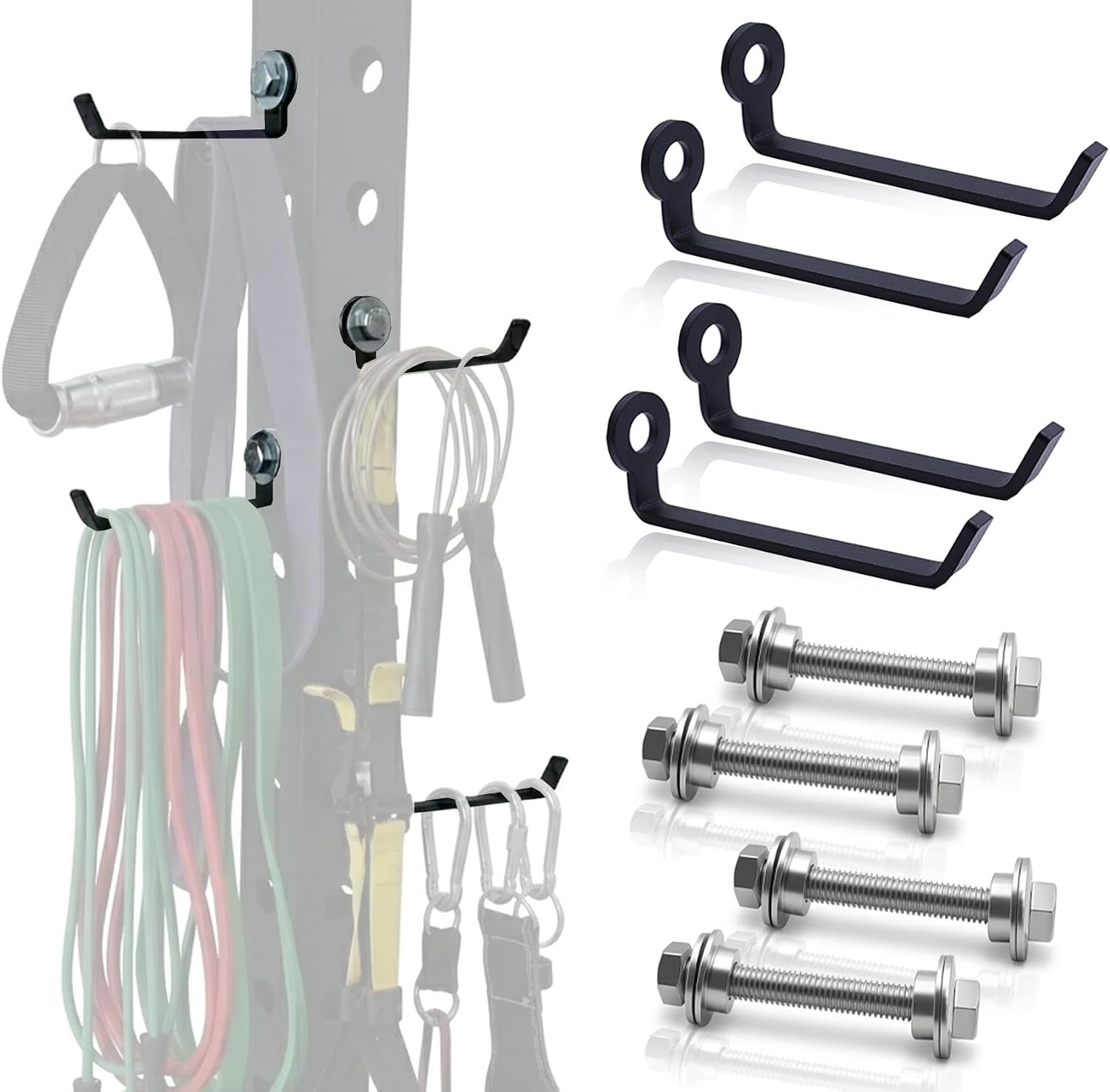 Squat Rack Storage Hooks for 5/8" & 1" Holes, Power Rack Storage Holder for Cable Machine Attachments, Resistance Bands & Gym Accessories