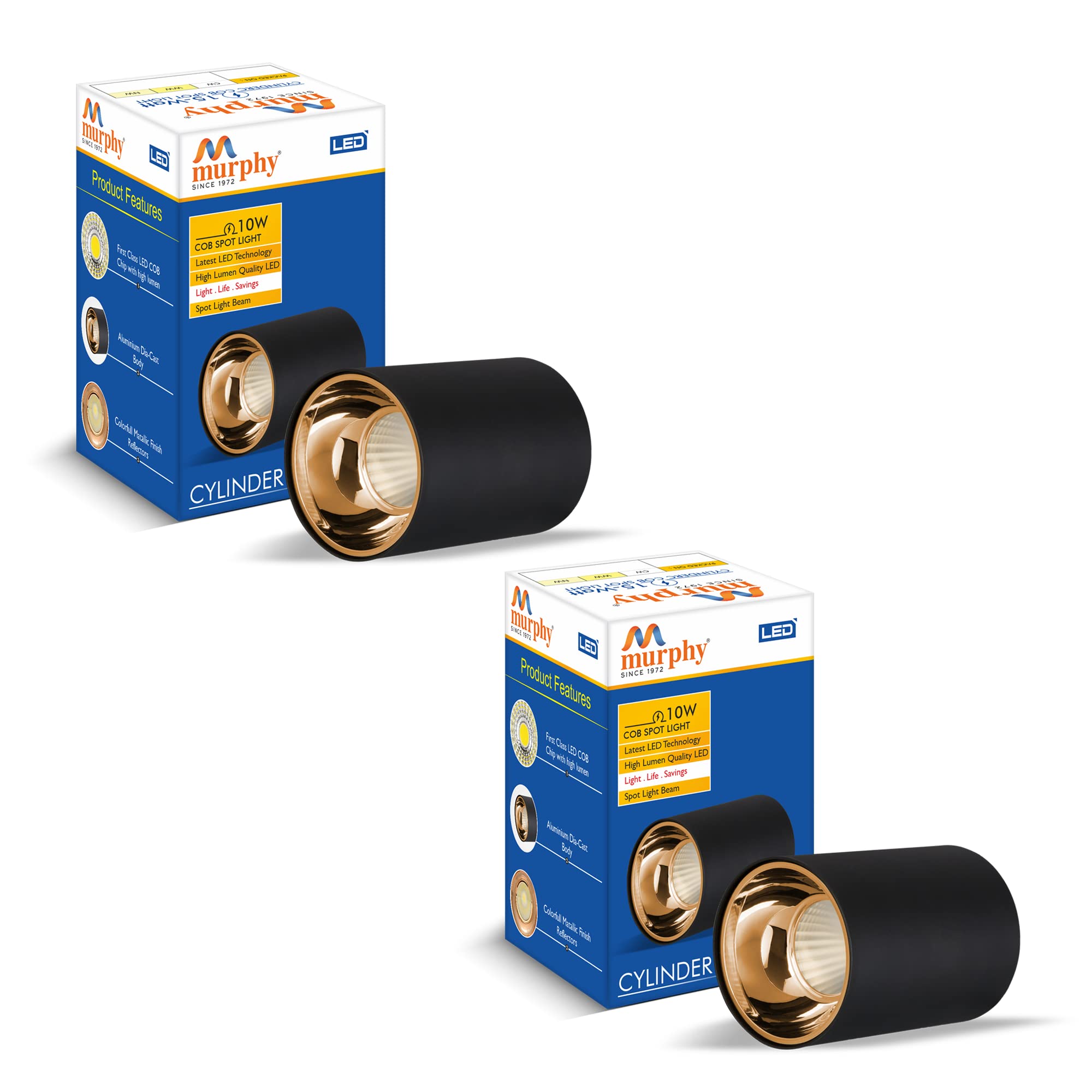 10W Black Body Cylindrical Surface Mounted Spot Light Down Light (Warm White, Pack of 2)(Aluminium)