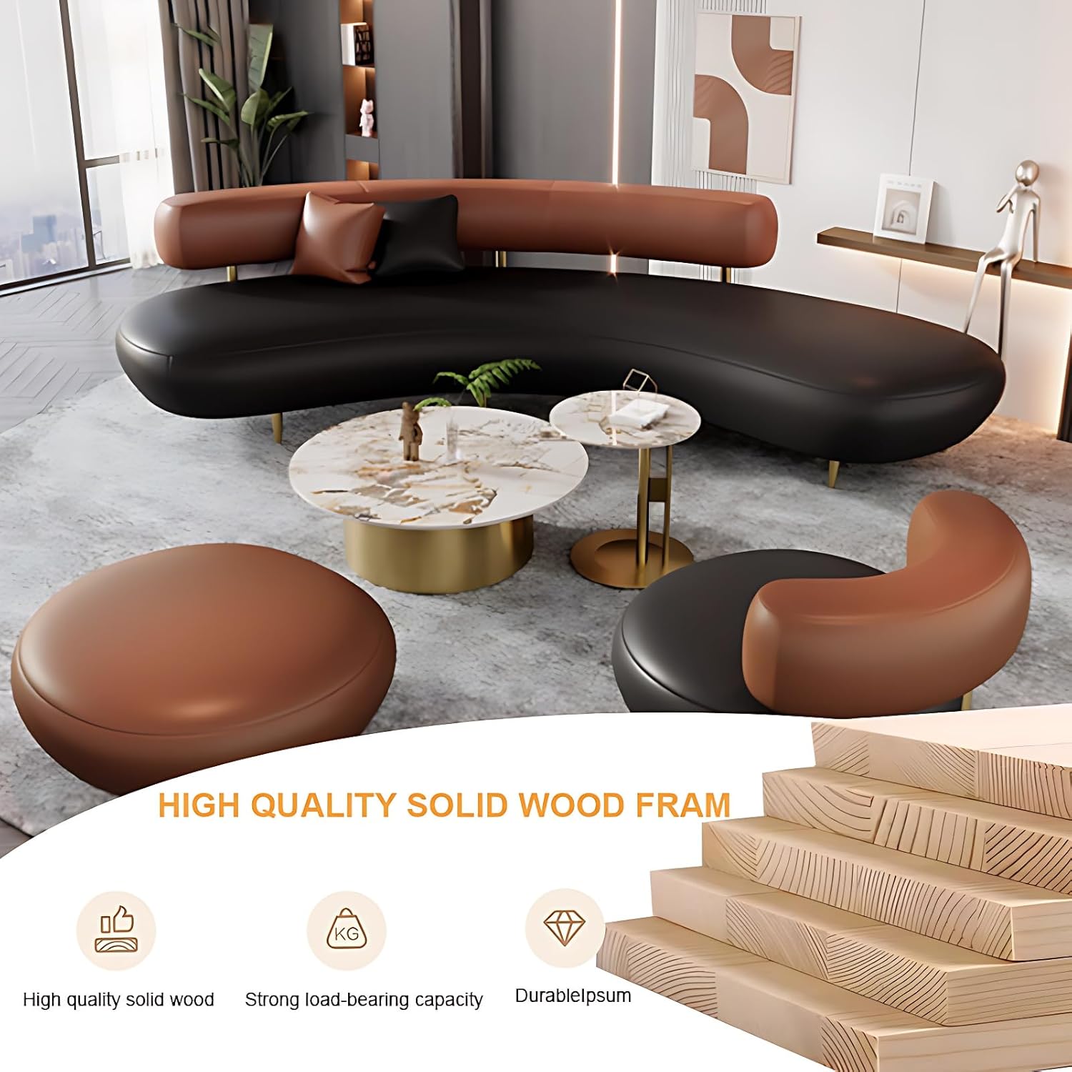 67IN Sectional Sofa Set - Comfortable Couch Sets with Coffee Table & Sofa Chair, Modern Sectional Couch with Metal Cabinet Feet for Living Room, Lounge & Office