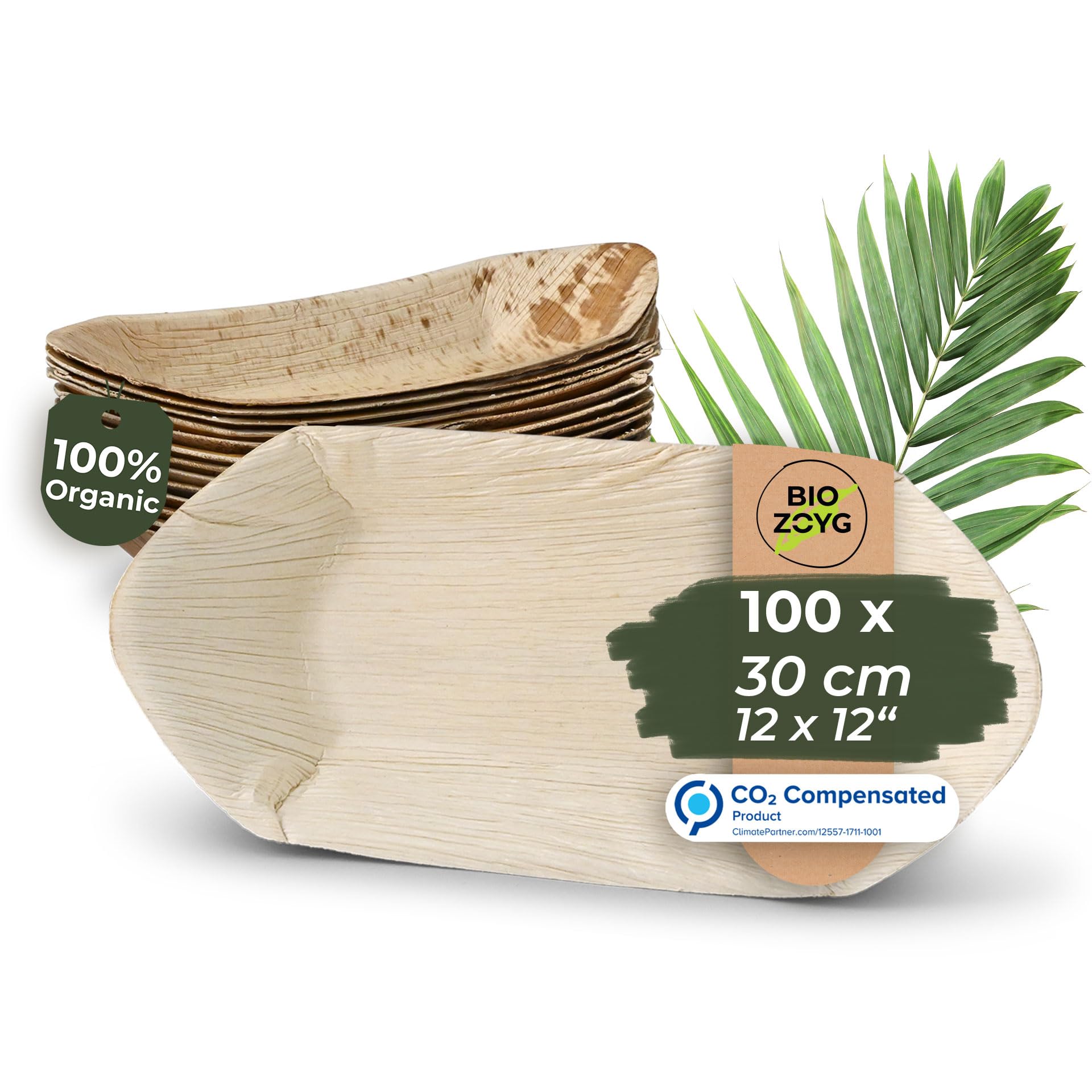 BIOZOYG Palmware – miska z liści palmowych na przekąski, jednorazowe, biodegradowalne, kompostowalne, jednorazowe miseczki, talerze do serwowania, miska na przekąski, 100 sztuk, na imprezę, statki 30 cm