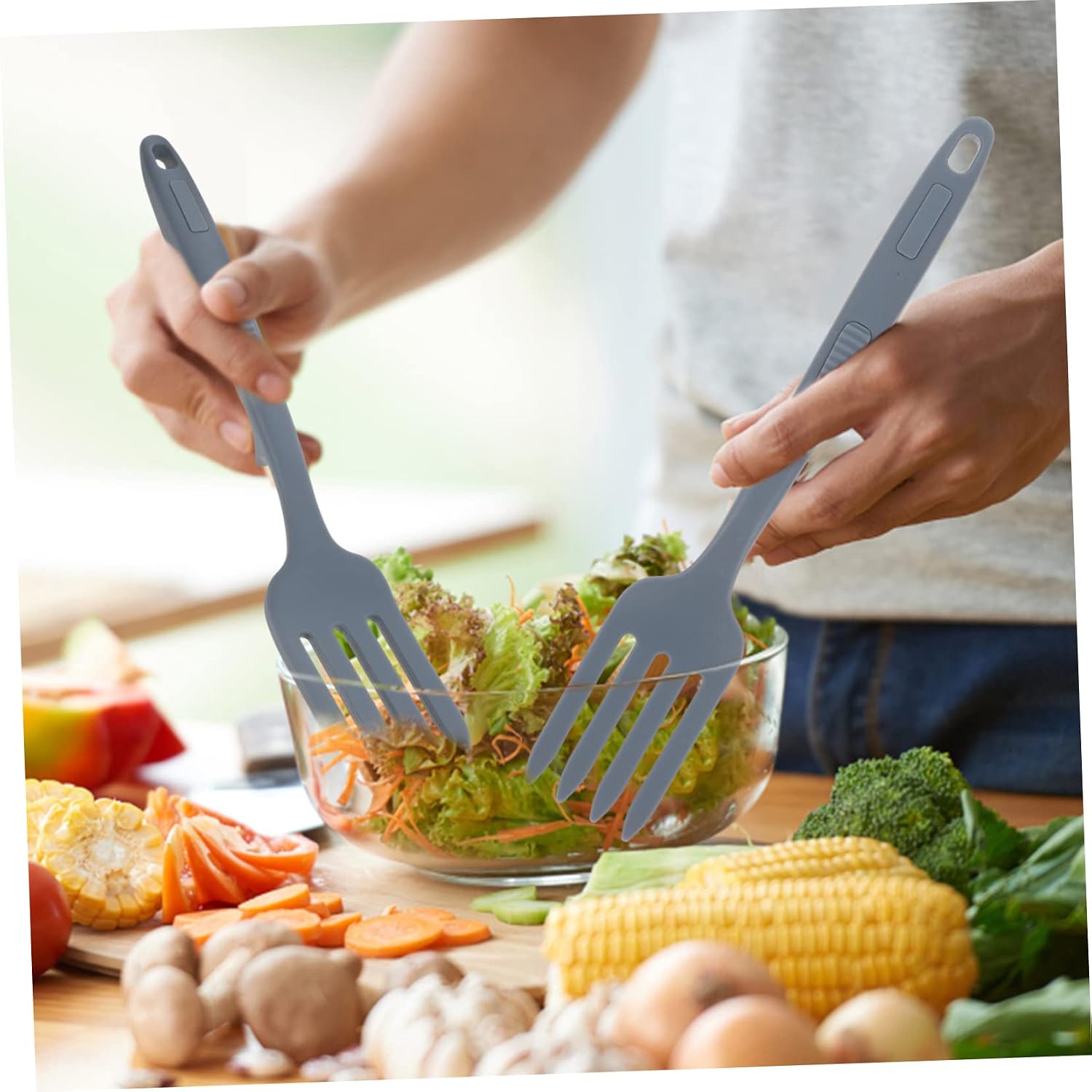 Large Silicone Pasta Fork, Ergonomic Cooking Food Fork for Home Kitchens