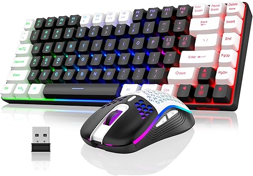 RedThunder Combo de teclado y mouse inalámbricos K84, batería recargable retroiluminada arco iris, 75% de diseño TKL ultra compacto teclado para