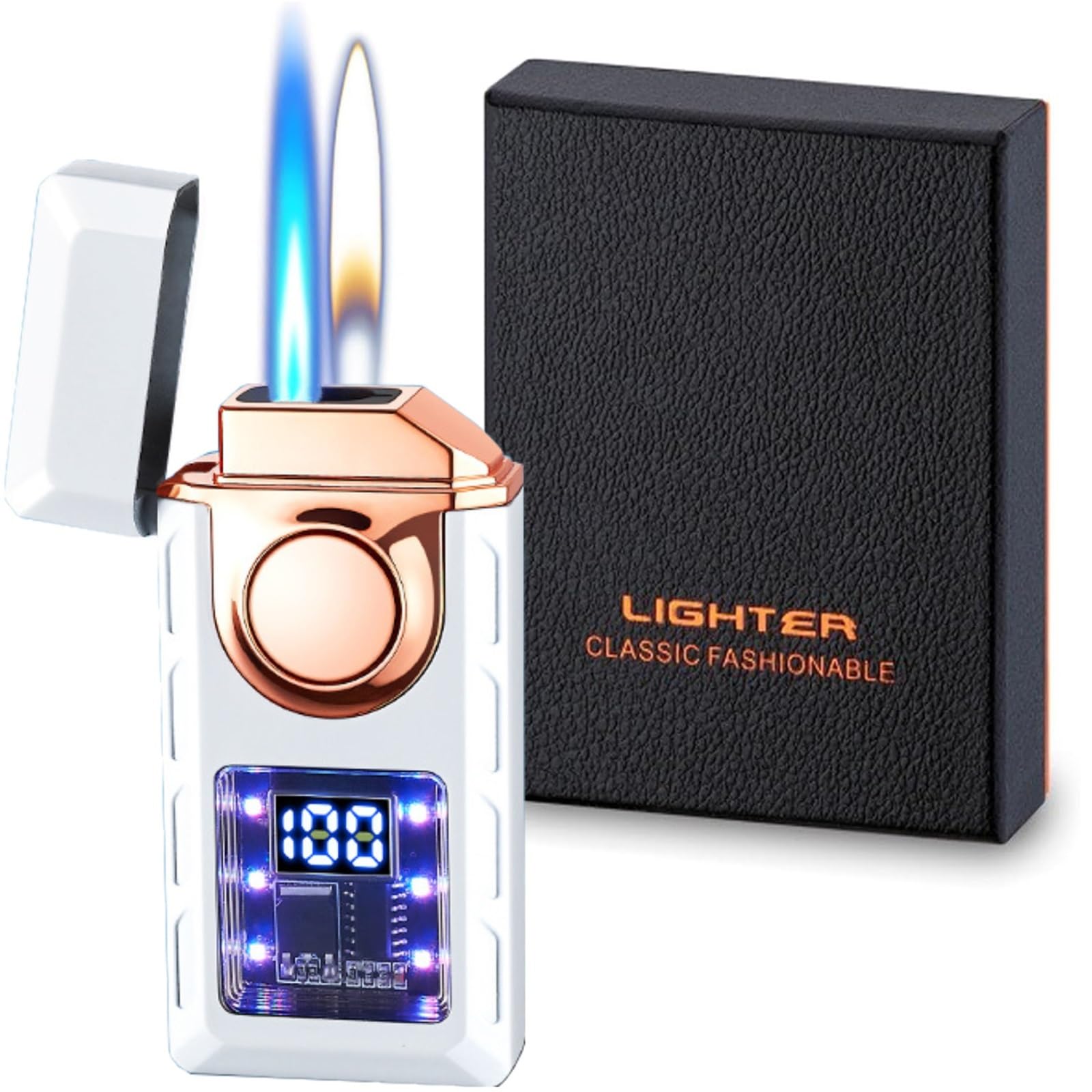 Encendedor de doble llama con inducción por voz y ventana de visualización