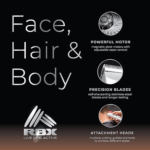 Miniatura 4 de RBX Maquinilla de afeitar eléctrica para hombres, 10 piezas de cortadora de pelo con cable para hombres, con tijeras de peine y 4 guías de recorte,