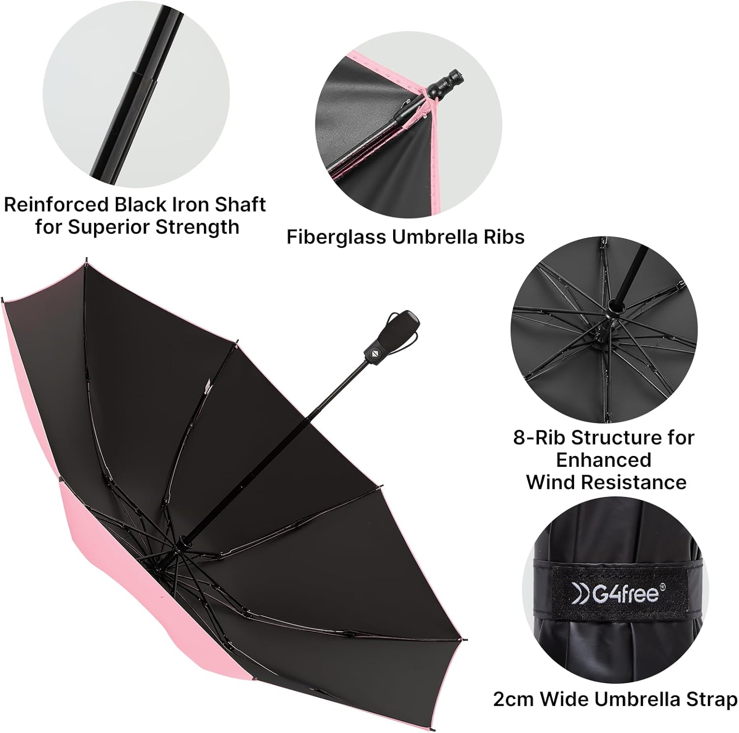 G4Free 46 Inch Reverse Windproof Umbrella for Sun&Rain Strong 8 Ribs Compact Inverted Folding Travel Umbrella Automatic Open Close Fits Car & Backpack