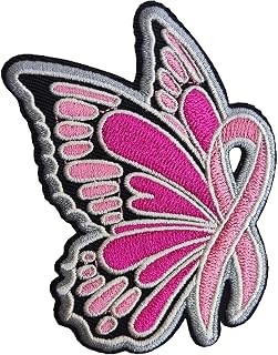 Cute Butterfly Breast Cancer Patch, Embroidery Iron On Patch Badge DIY Emblem for Hats, Bags, Clothes, Jacket, Jeans, Backpacks (2.4" x 3")