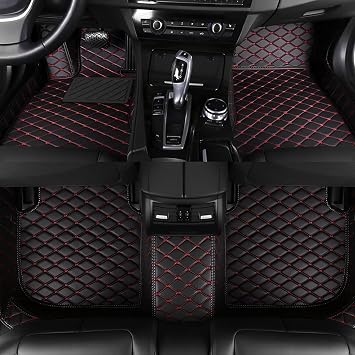 Car Floor Mats Compatible with Toyota Camry 2001-2005, Nappa Leather Full Coverage Car Mats All Weather Waterproof Car Carpet Luxury Floor LinersBlack Red,Full Set