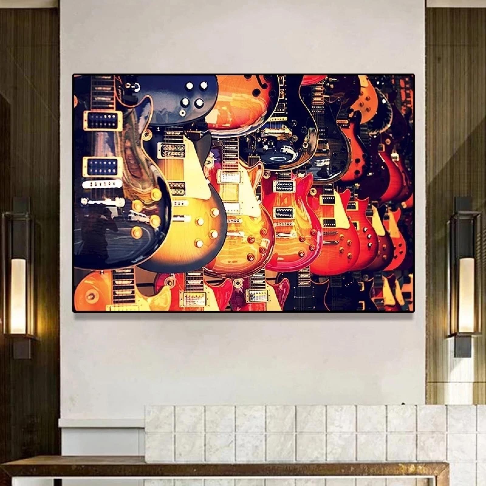 Kolorowe gitary, instrument muzyczny, obrazy na płótnie, plakaty, wydruki, sztuka ścienna do studia muzycznego, dekoracja ścienna, 70 x 100 cm, bez ramy