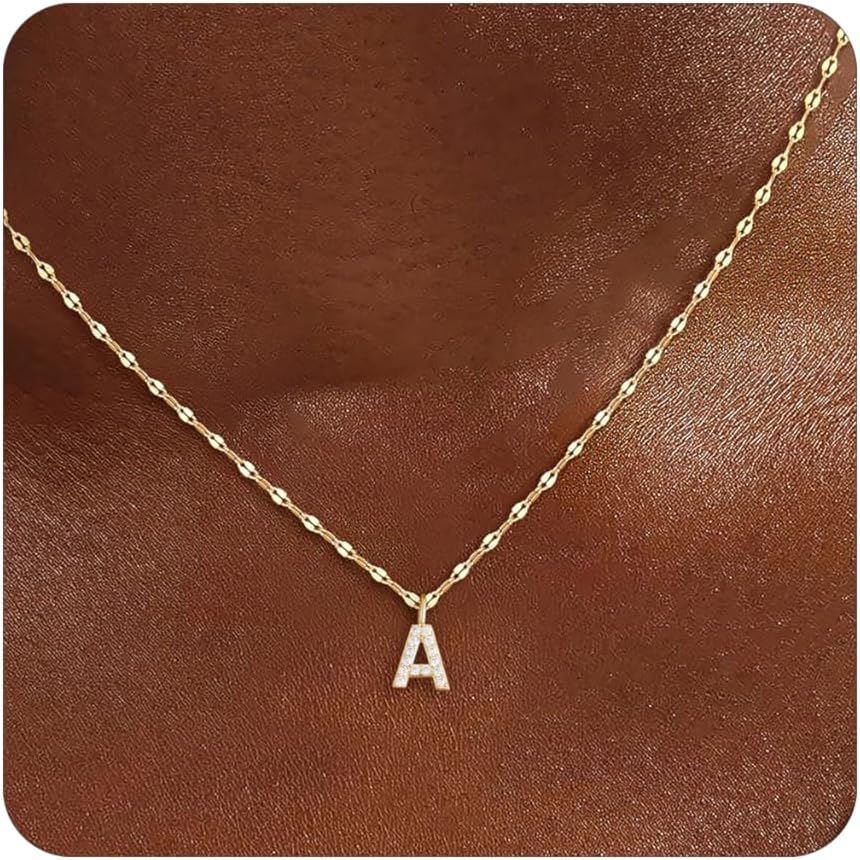 Initial Necklaces for Women,14K Gold Plated Necklaces, A-Z Letter Pendant Charm Necklace Trendy Dainty Hypoallergenic CZ Custom Personalized Name Necklace Gold Jewelry Birthday Christmas Gift for Her