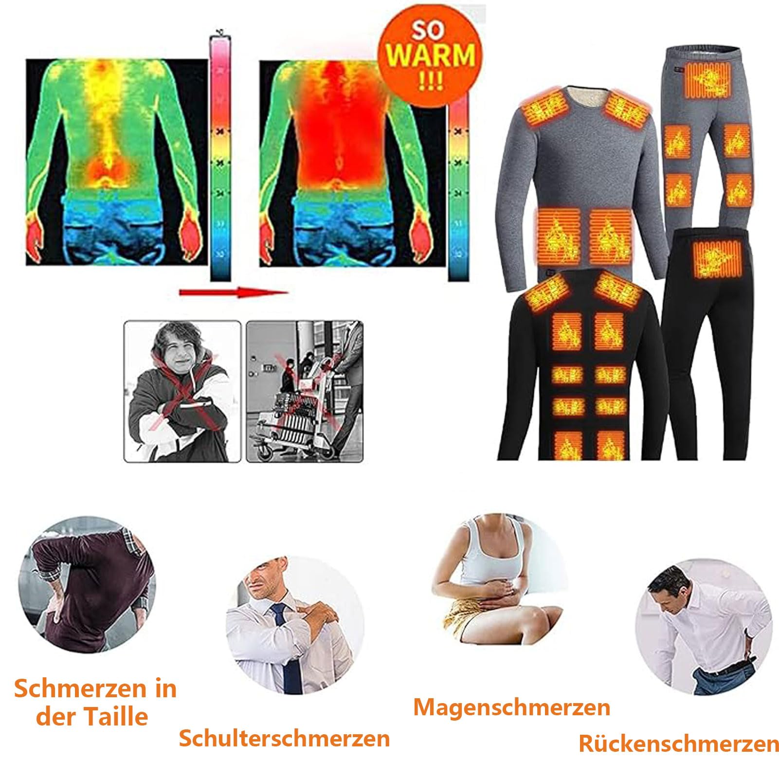Ropa interior térmica para hombre con calefacción por USB, ropa interior funcional, unisex, 18 zonas de calentamiento, 3 controles de temperatura para el invierno, esquí y deportes