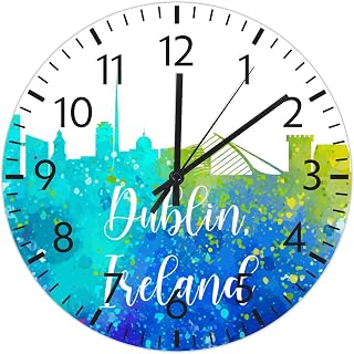 ArogGeld Dublin Skyline Ireland PVC Wall Clock Colorful Hometown Hanging Wall Clock 12in Silent Non-Ticking Battery Operated Unique Numeral Clocks Decor for Kitchen Home Decor Office School Indoor
