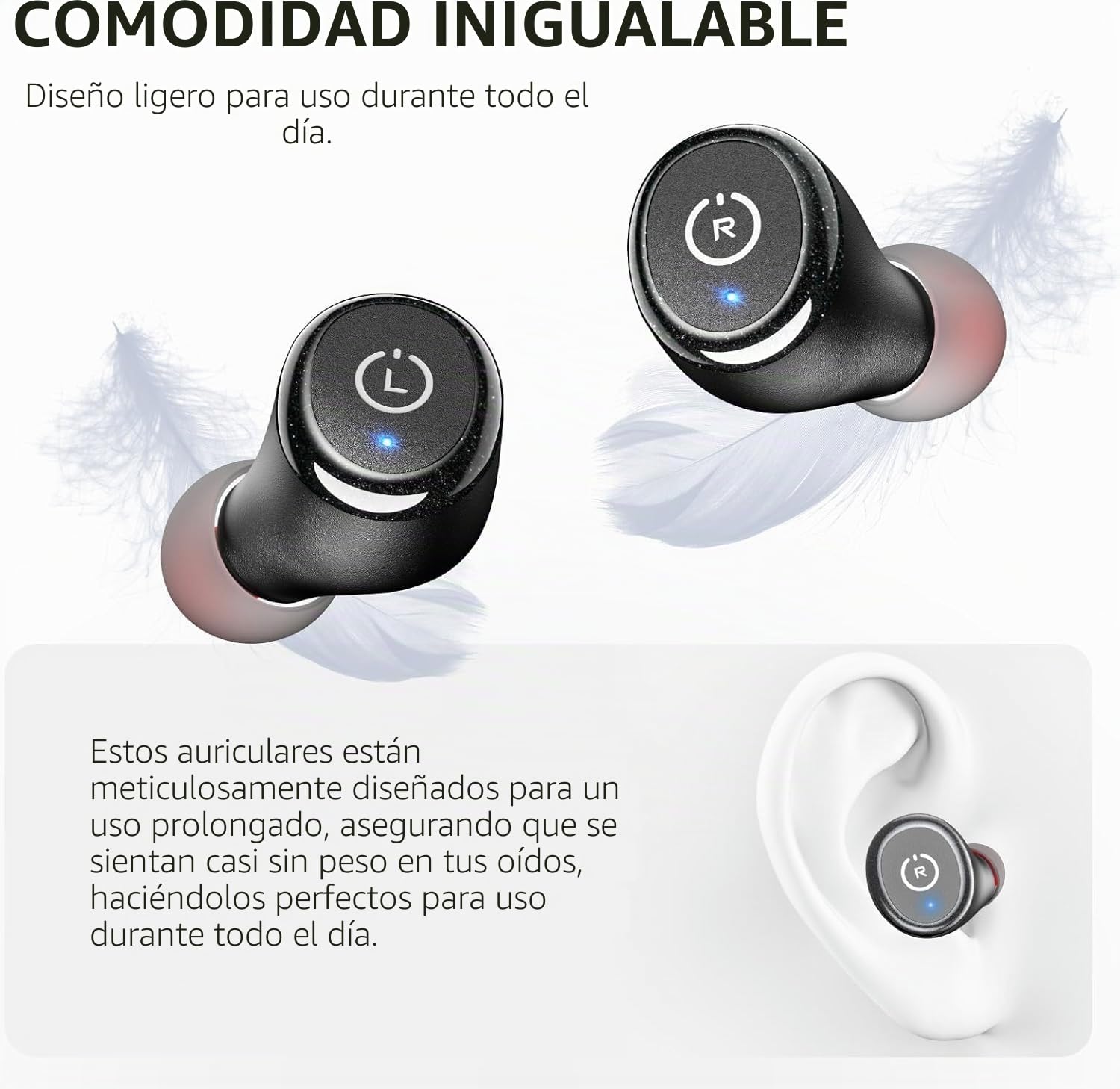 TOZO T10 Auriculares Inalámbricos Bluetooth 5.3 con Control Táctil ORIGX Acústico EQ Ajuste 45H Reproducción Soporta Carga Inalámbrica y USB Tipo C IPX8 Negro