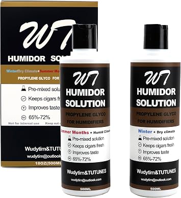 2Pcs Cigar Humidor Solution 16 oz 500 ml - Regular Liquid Solution for Summer Months Humid Climate/Winter & Dry Climate - Premium Propylene Glycol PG Solution Formula - Safe and Non-Toxic