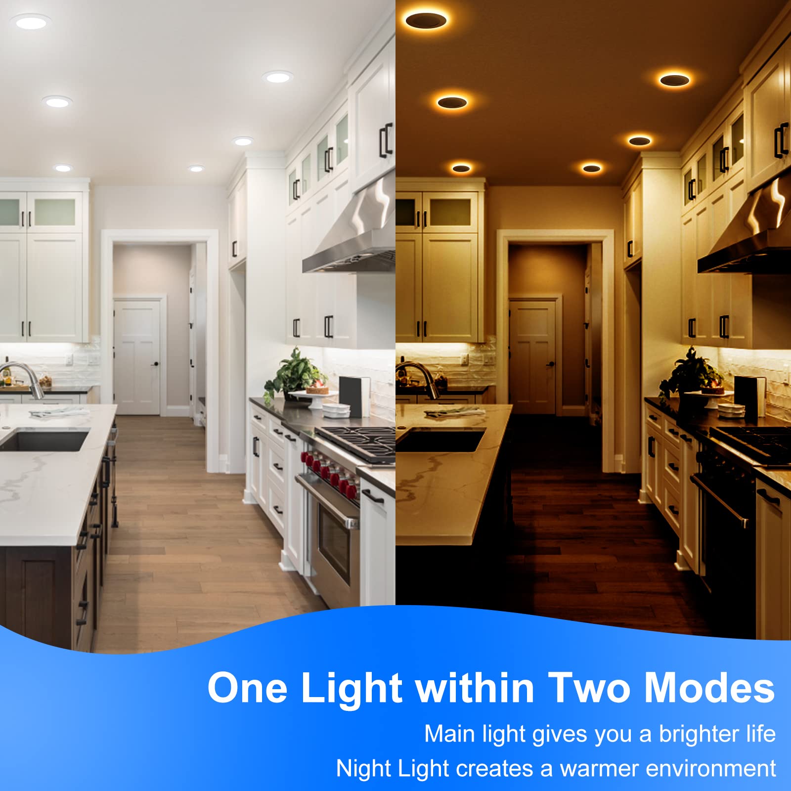 INCARLED 4-Pack 6 Inch 5CCT LED Pot Lights With Night Light – Slim Dimmable Recessed Ceiling Lighting With Junction Box, 1050LM Main + 100LM Night Mode, ETL Listed, IC Rated