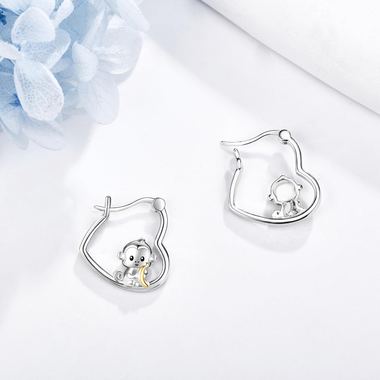 Monkey/Raccoon Earrings 925 Sterling Silver Banana Earrings Animal Earrings for Girls