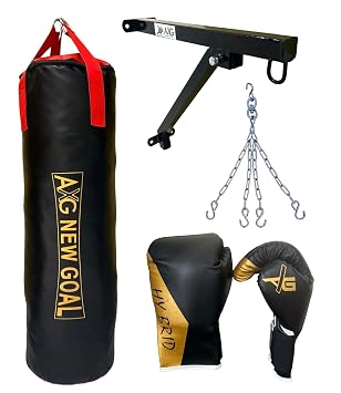 AXG 3ft Durable Unfilled Punching Bag, Boxing Gloves, Wall Stand & Hanging Chain Boxing Kit (Black)