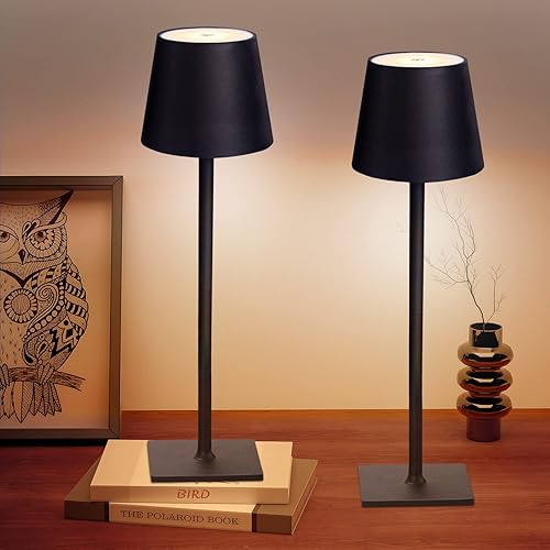 2 Pack Cordless Table Lamps, 3 Colors Stepless Dimming, 5000mAh