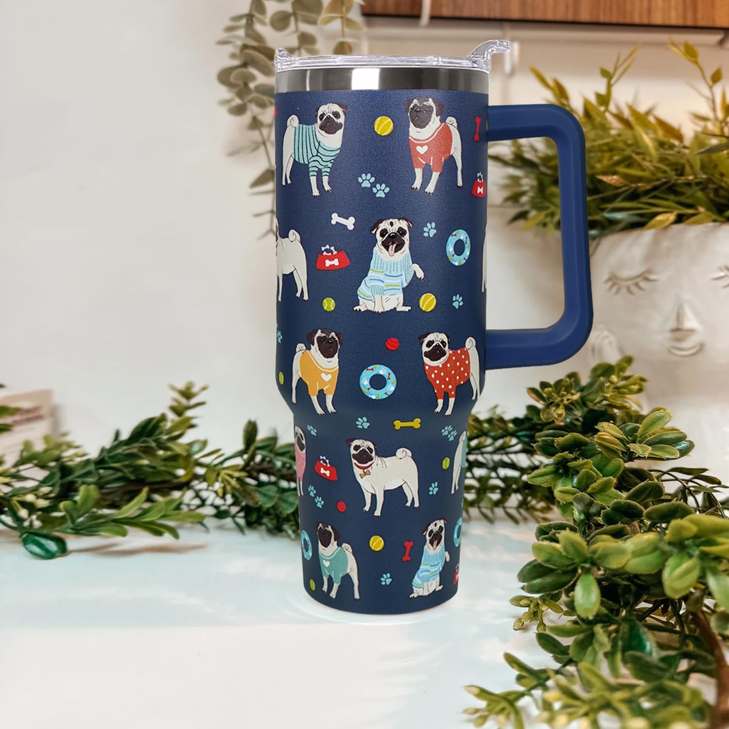 Ceovfoi 40 Oz Pug Tumbler With Handle, Golden Retriever Decor Coffee Travel Mug Cup Water Bottle, Dog Gifts for Women - Image 5