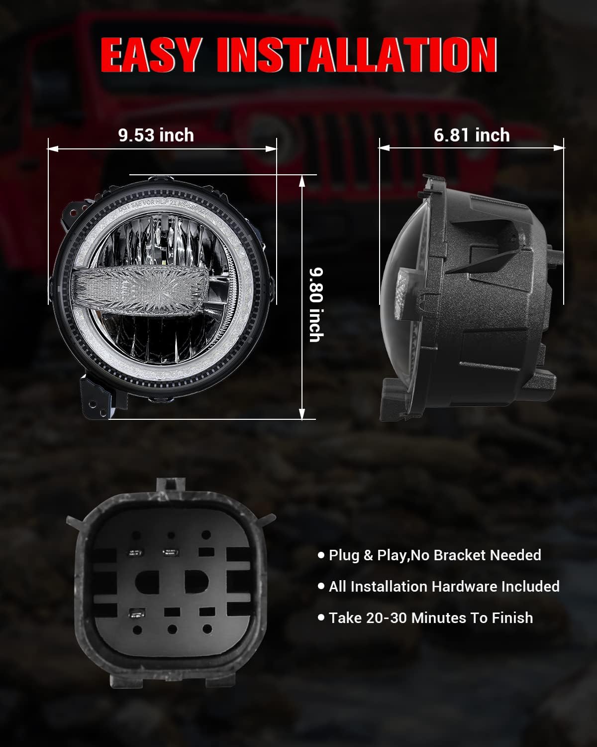 BICYACO DOT 9 Inch LED Headlights with DRL, 120W Headlamps Replacement Compatible with 2018-2025 Jeep Wrangler JL JLU Gladiator JT SUV