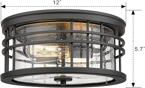 Miniatura 6 de zeyu ZW01-F BK - Lámpara de techo empotrada de 2 luces para pasillo de cocina, 12 pulgadas, acabado negro con vidrio semillado, ZW01-F BK