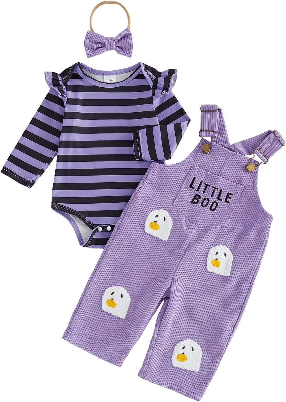 Baby Girl Halloween Outfit Pumpkin Ghost Romper Overalls Headband
