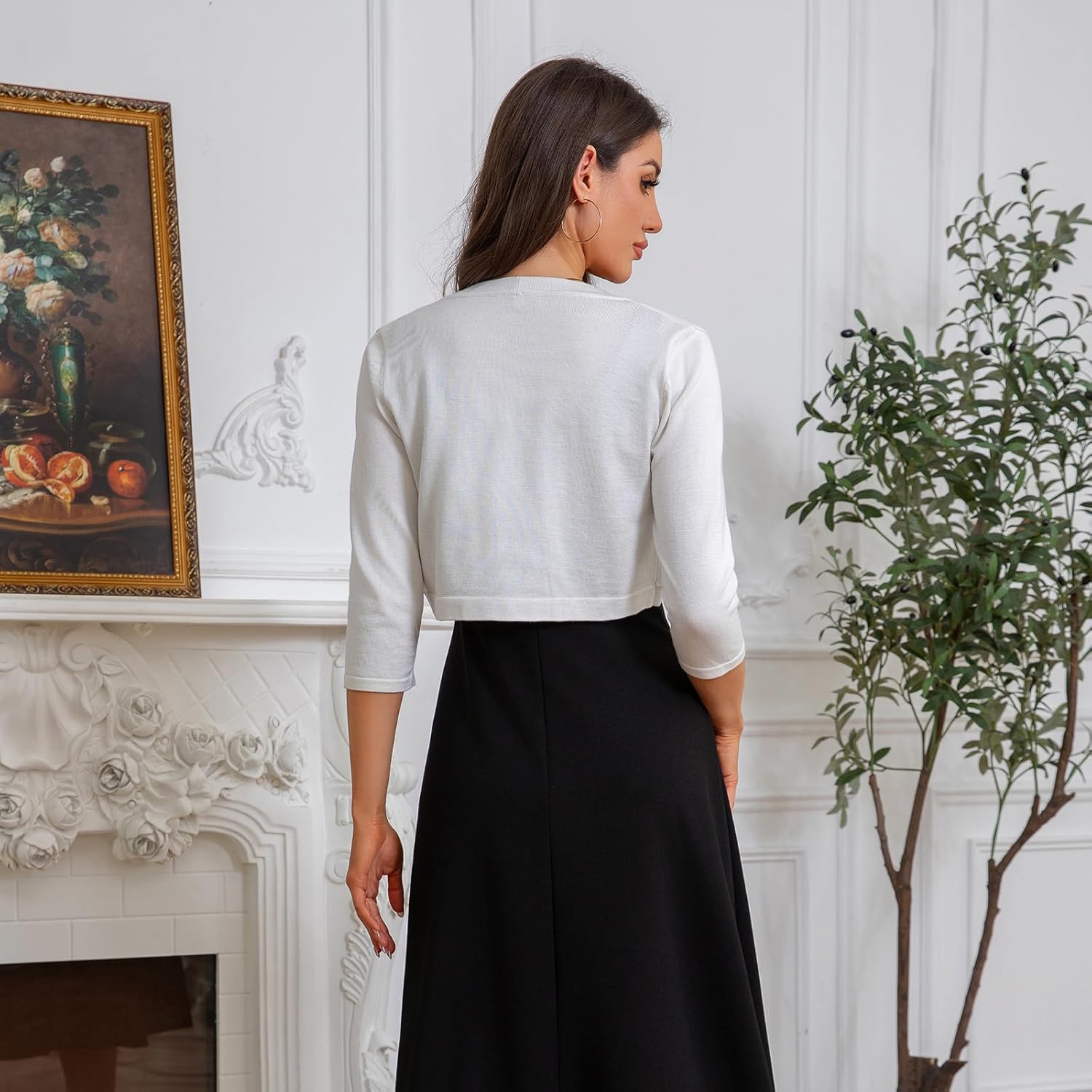 CHUANGDA Womens 3/4 Sleeve Shawl Collar Cardigan Lightweight Style Front-Opening Cropped Length Suitable for Women S-2XL - Image 3