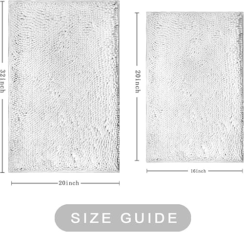 Miniatura 3 de Juego de 2 tapetes de baño de chenilla, cuadrados + cuadrados (20 x 32 pulgadas + 16 x 24 pulgadas), juego de alfombras de baño de felpilla súper