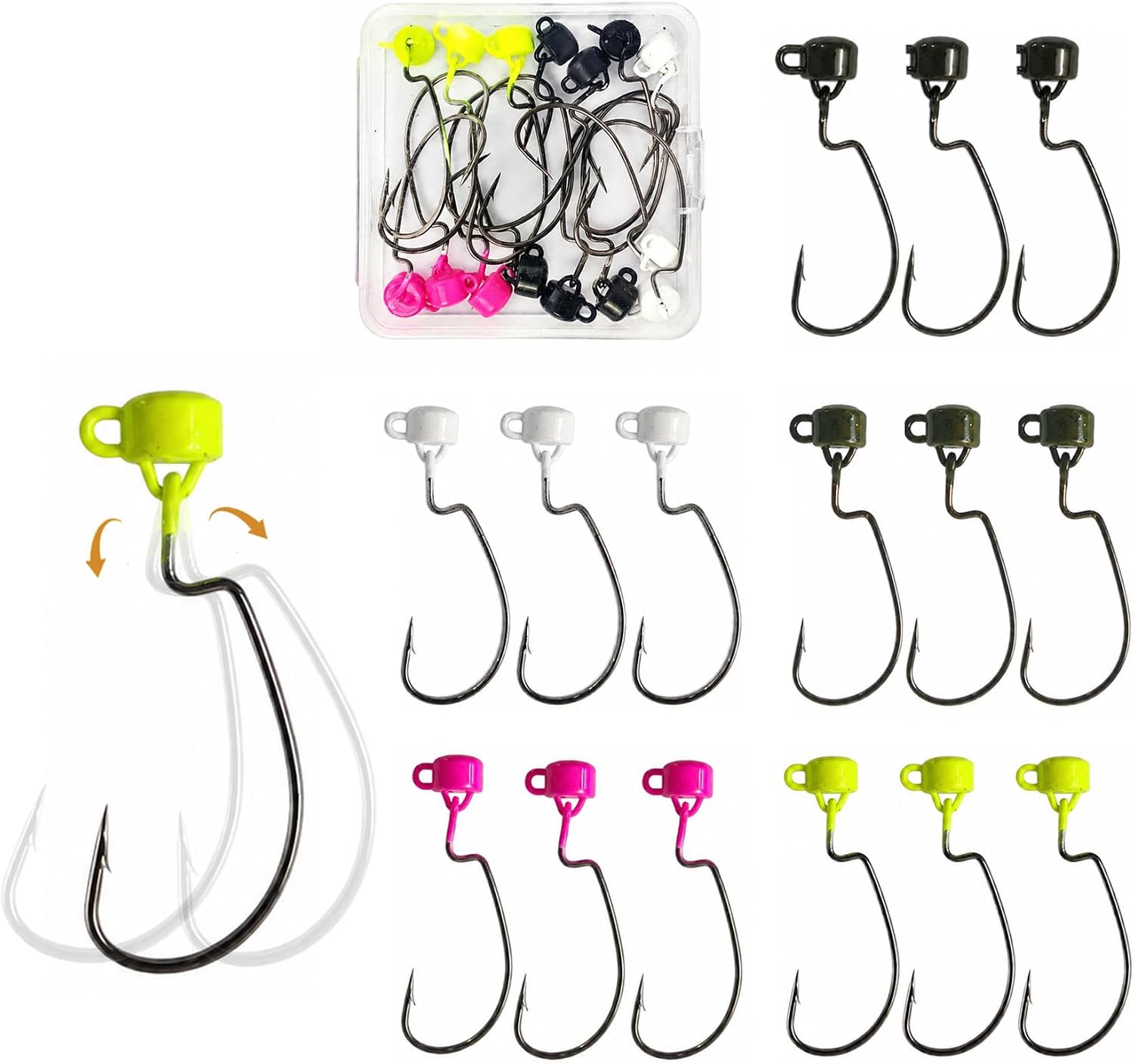 Eupheng 15PCS Swing Ned Rig Jig Heads, 1/16oz 1/10oz 1/8oz 1/6oz 1/5oz Weedless Finesse Mushroom Shaky Jigheads with EWG Hook for Bass Fishing
