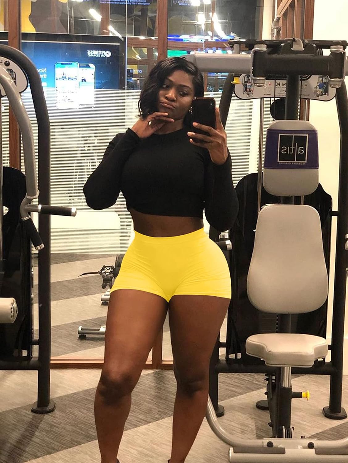 BORIFLORS Women's Sexy Workout Gym Biker Elastic Waist Booty Shorts