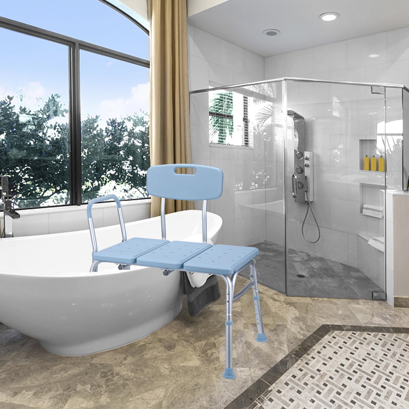LILIIN Asiento de bañera para personas mayores, altura regulable, taburete de ducha para bañera, silla de ducha con respaldo y reposabrazos, antideslizante, para discapacitados y embarazadas