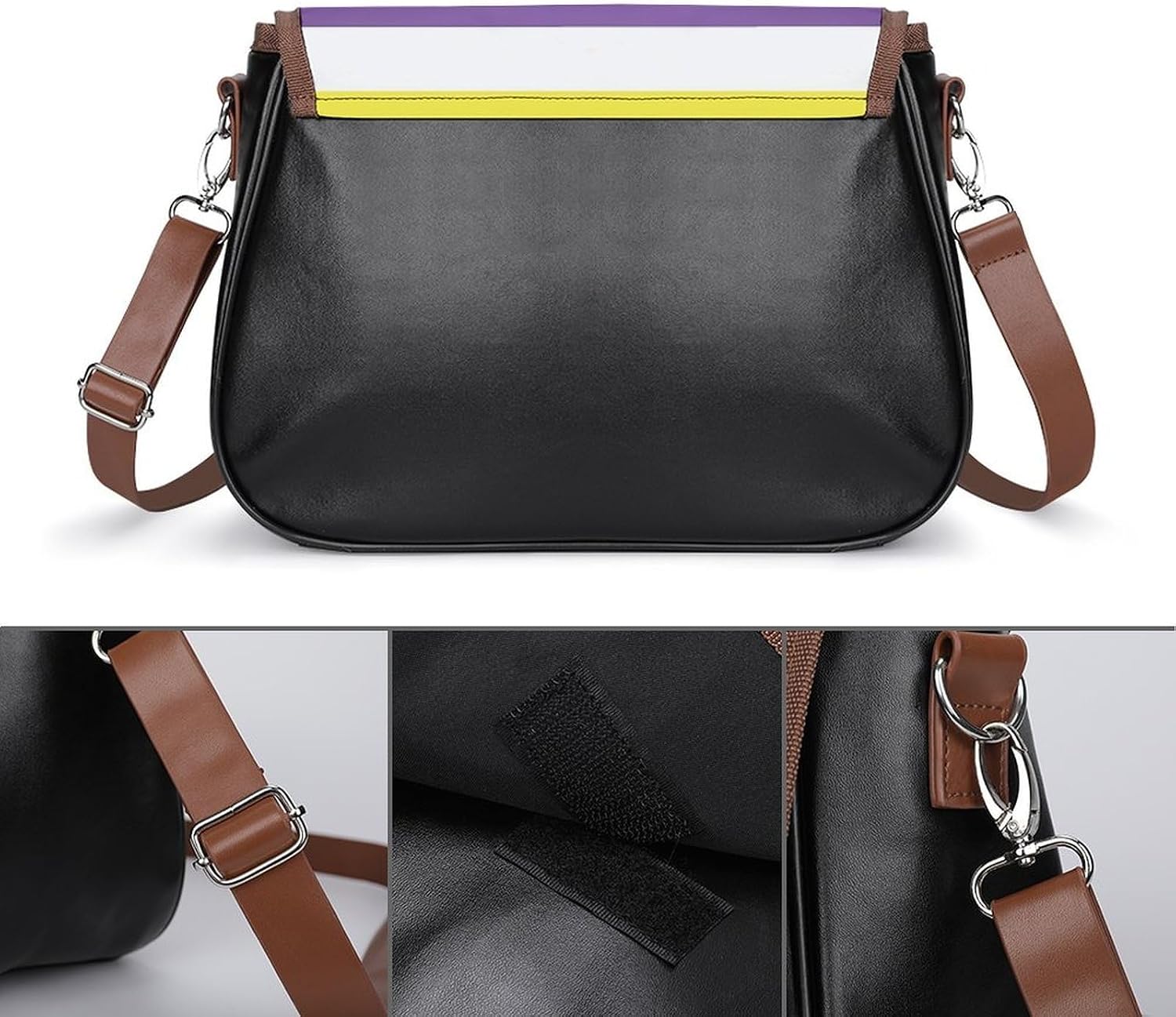 Non-Binary FlagWomen's Faux Leather Crossbody Bag, Waterproof Wrinkle-Resistant Shoulder Bag with Detachable Strap, Large Capacity Casual Handbag, Fashion Daily Purse for Shopping Work Dating, Ideal G