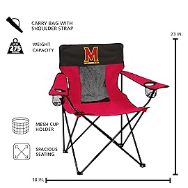 Logo Brands NCAA Maryland Terrapins Elite Portable Chair - Premium Outdoor Chair with Cup Holder, Powder-Coated Steel Frame, Lightweight and Portable for Tailgating,and Sporting Events