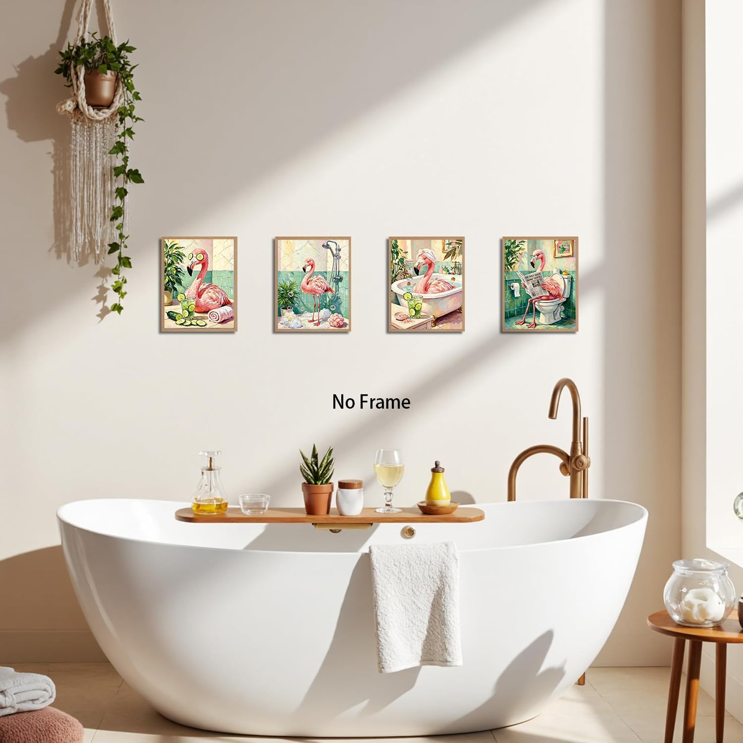 Funny Flamingo Bathroom Wall Art Set of 4 Pink Flamingo Canvas Wall Art image 2