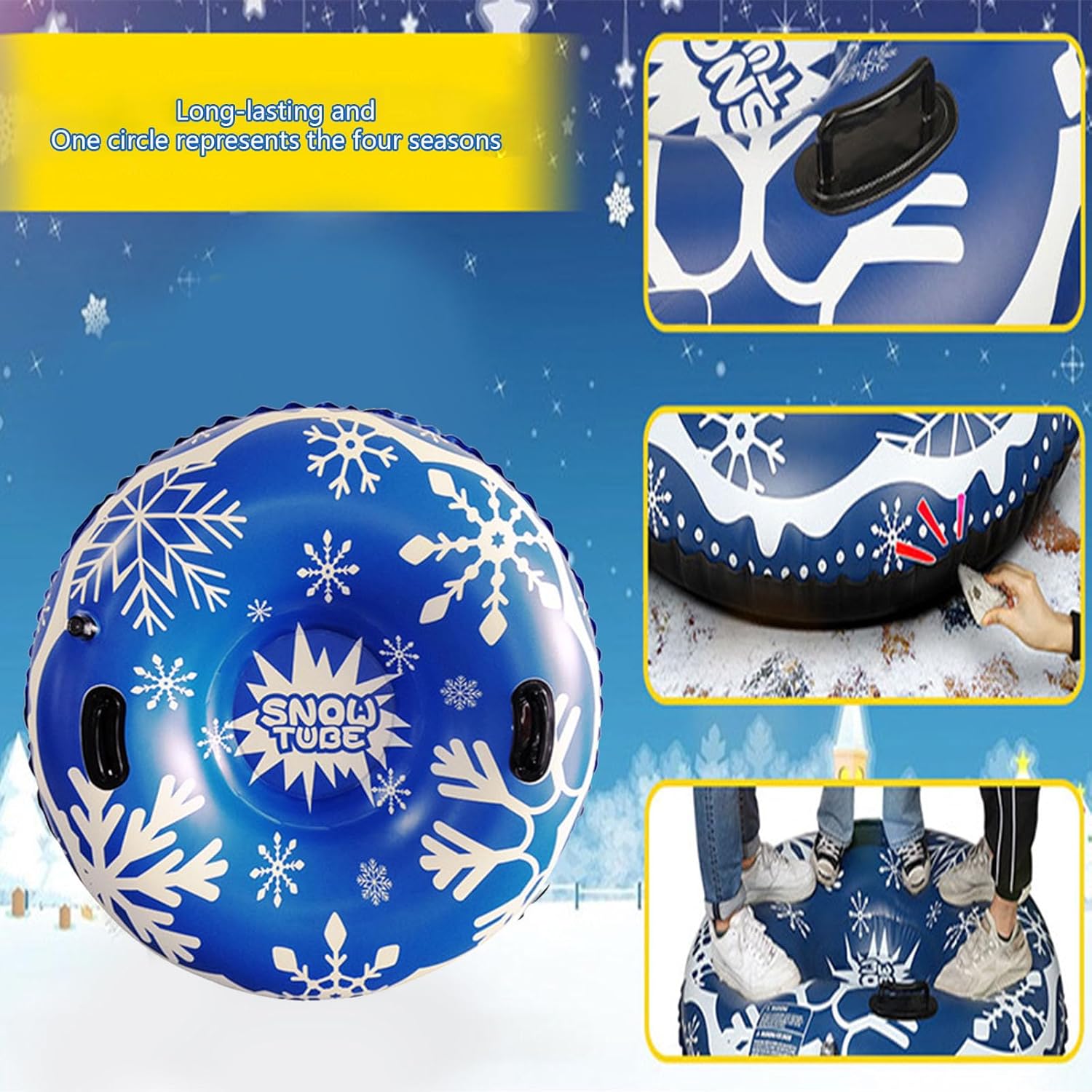 47Inch Air Filled Snow Tube Bobsled for Winter Sports with Reinforced Pulls Permanent PVC Substance Oversized Plan for Adults and Kids Outdoor Winter Sledding Toy