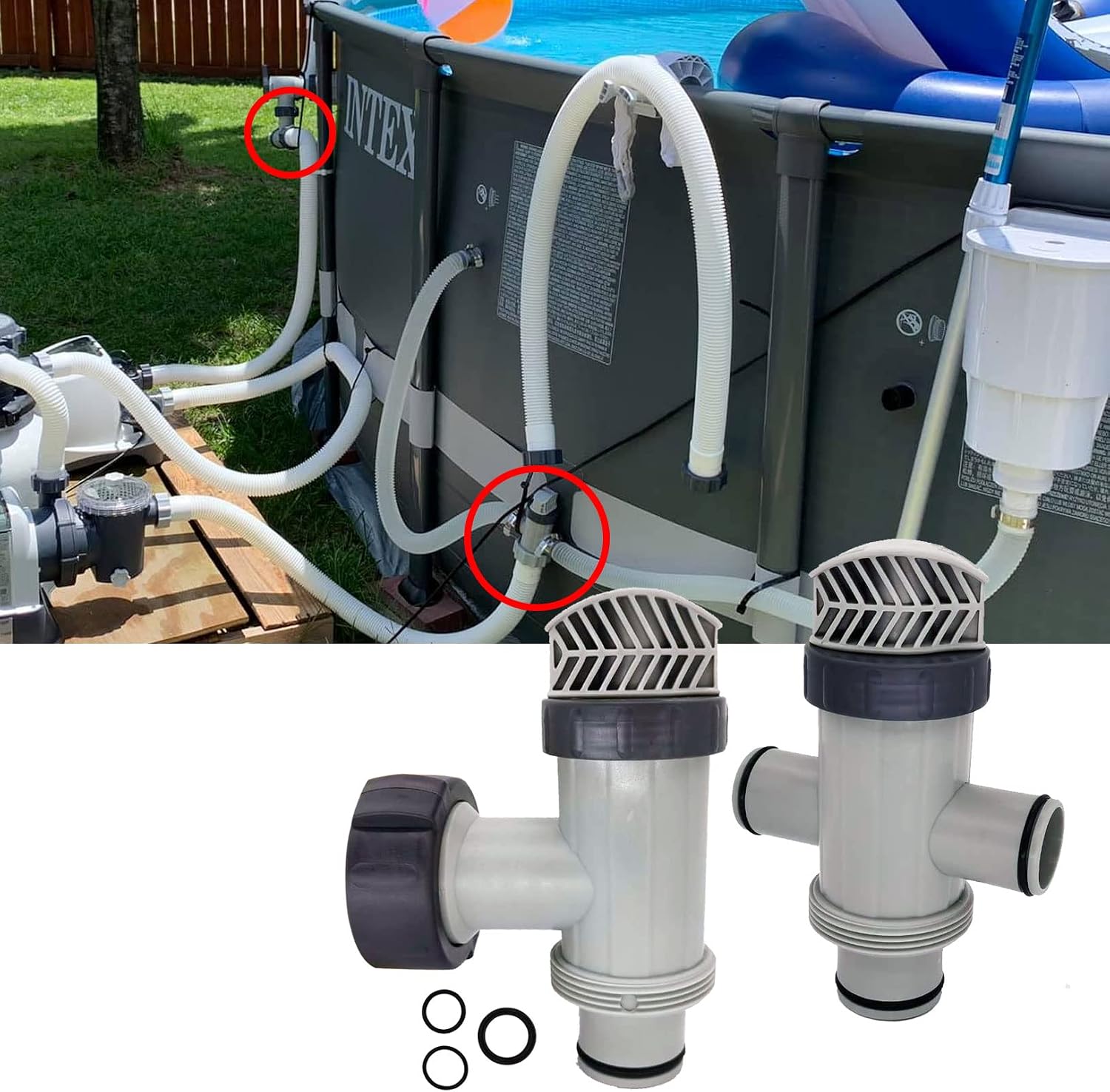 25010 Plunger Valve and 11872 Dual Split Hose Plunger Valve Hose Connector Replacement for Above Ground Pool Setup and Pool Sand Filter Pump 25080RP (2 25010 Valve + 1 11872 Valve)