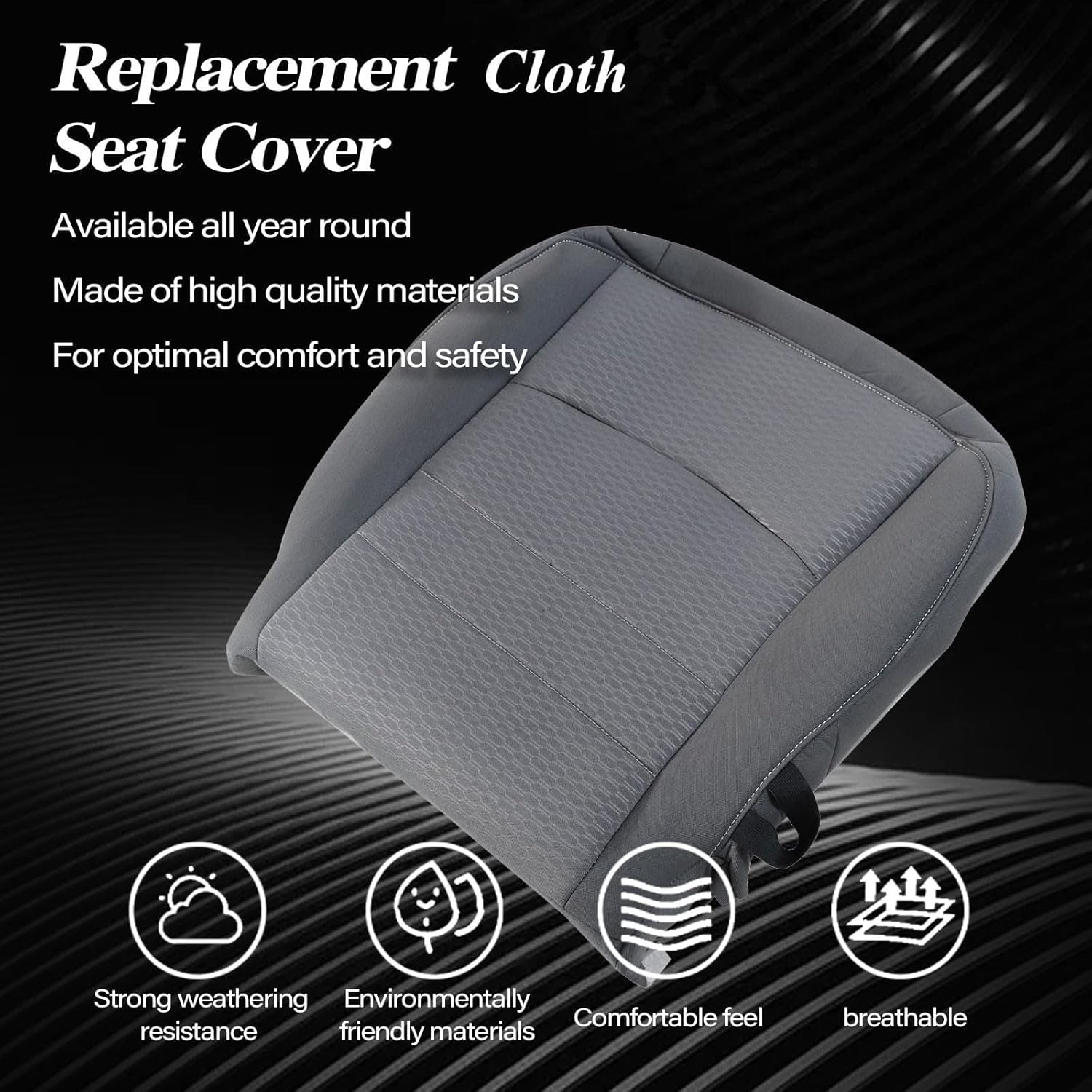 SecosAutoparts Driver Side Bottom & Foam Cushion Replacement Cloth Seat Cover Gray Compatible with Dodge Ram 1500 2500 3500 4500 5500 2013 2014 2015 2016 2017 2018