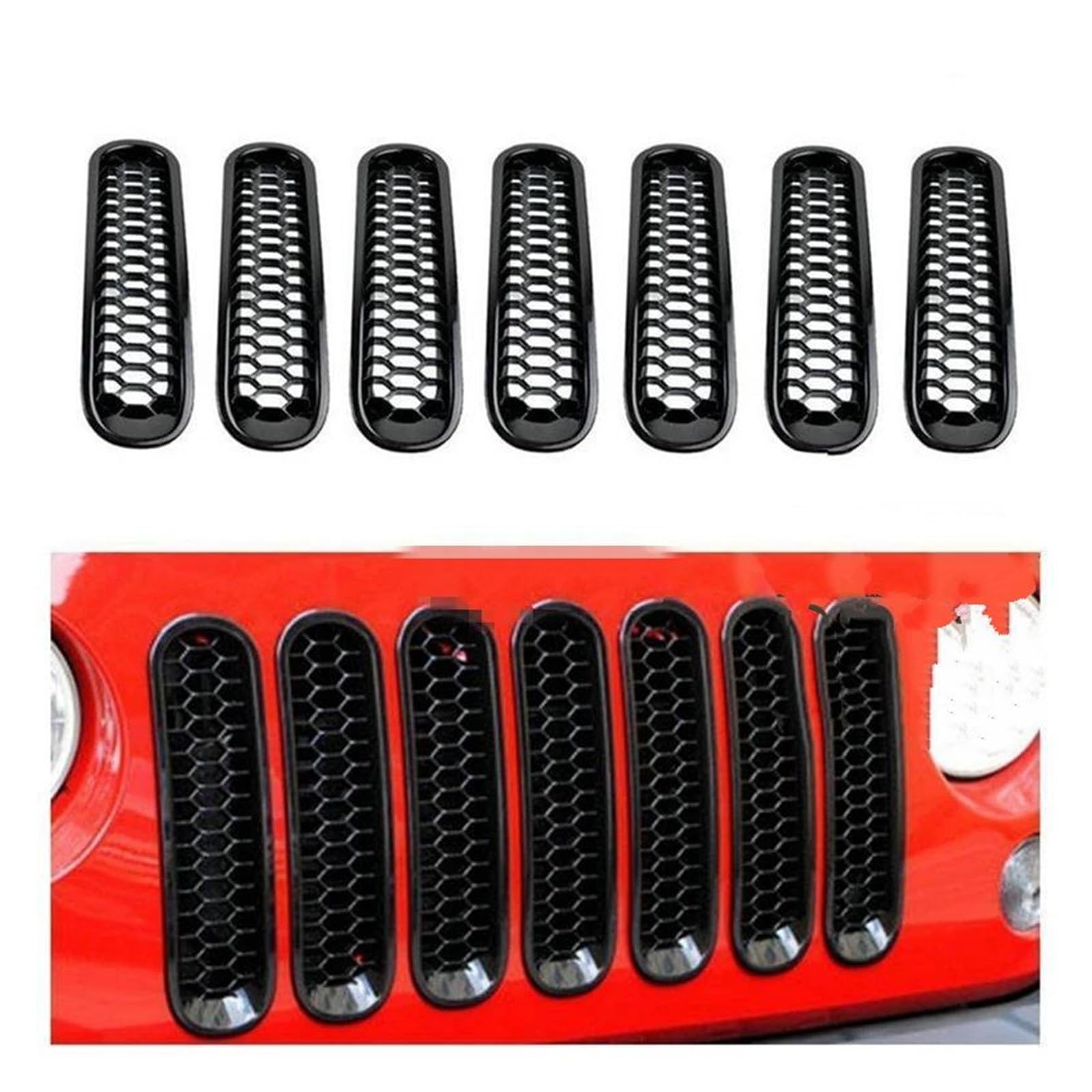 Auto Paraurti Anteriore Griglia Griglie Per Jeep Per Wrangler JK Inserti Griglia Anteriore E Cornice Copertura Fari Inserto 07-18