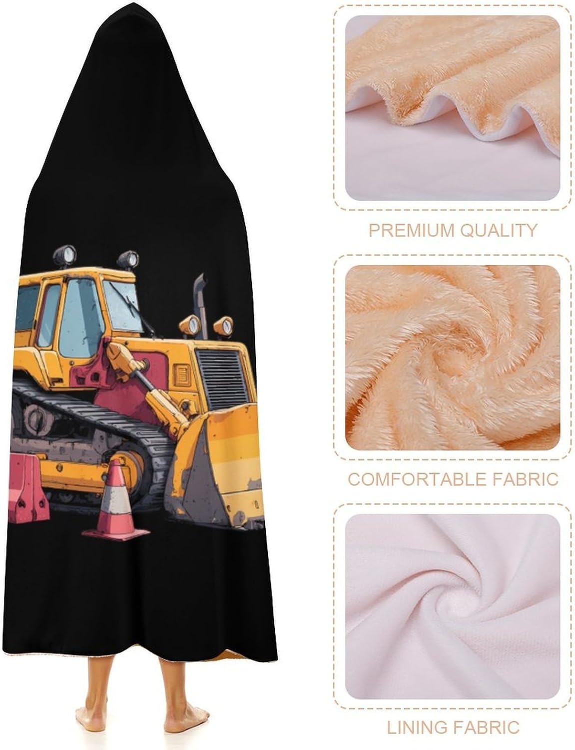 Bu-lldozers Engineering Vehicle Wearable Blanket Oversized Throw Cape | Cozy Hooded Blanket Gifts for Women Men