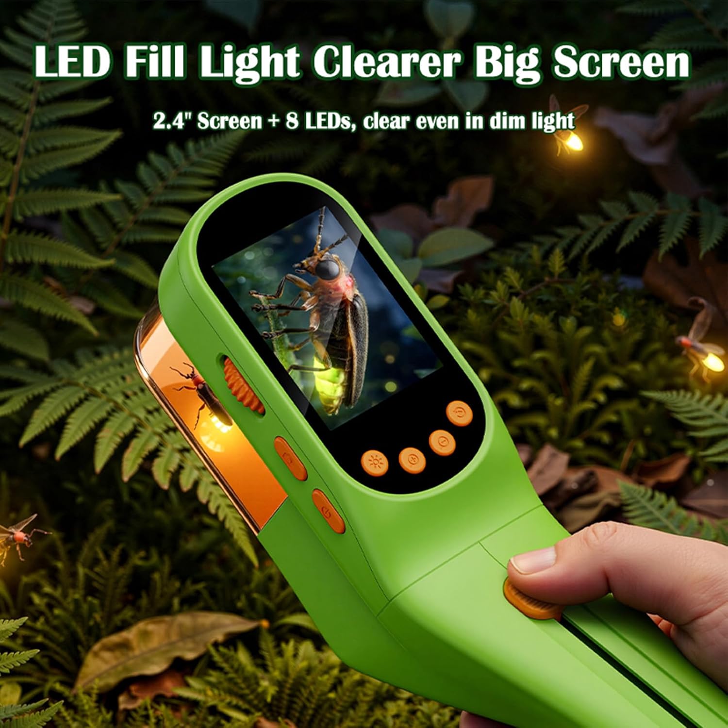 VINGVO Digital Microscope for Kid 2.4 Inch IPS Screen Handheld | 8 LED Lights, Photo Video Capture, Specimen Tools, Outdoor Exploration STEM Gift