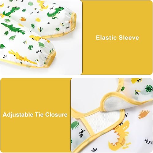 Vista 29 de Accmor 4 Pack Long Sleeve Bibs, Baby Smock Waterproof Sleeved Bib Smock for Baby Toddler 6-36 Months Dinosaurio azul/cerdo naranja/alce
