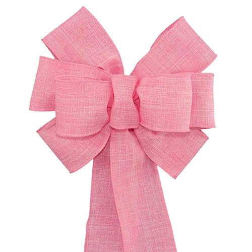 Pink Rustic Wreath Bow - Spring Easter Bow by Package Perfect Bows Made in USA (8 inch bow)