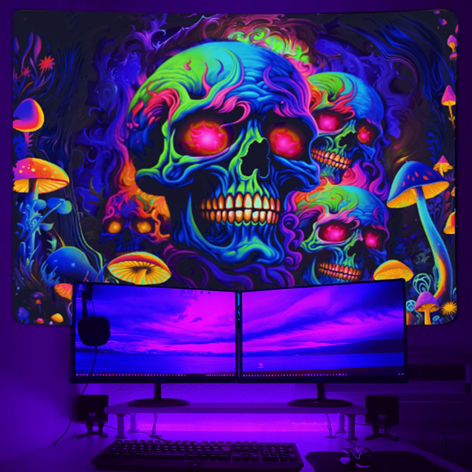 2D Flat, 1pc Glow in the Dark Tapestry   UV Light Reactive Tapestry