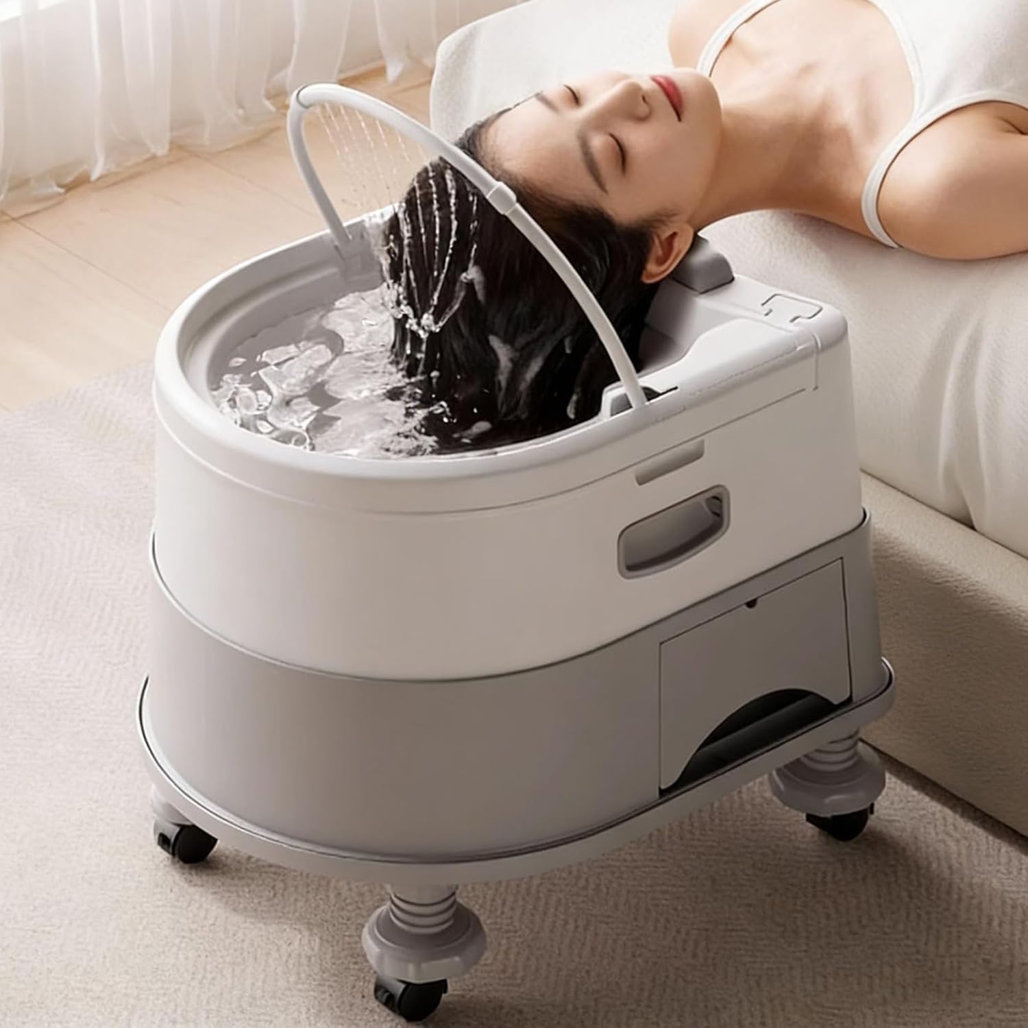 Przenośna umywalka do mycia włosów, regulacja wysokości, sprzęt spa o pojemności 10 l, z głowicą prysznicową i wężem odpływowym, dla osób starszych, niepełnosprawnych, kobiet w ciąży