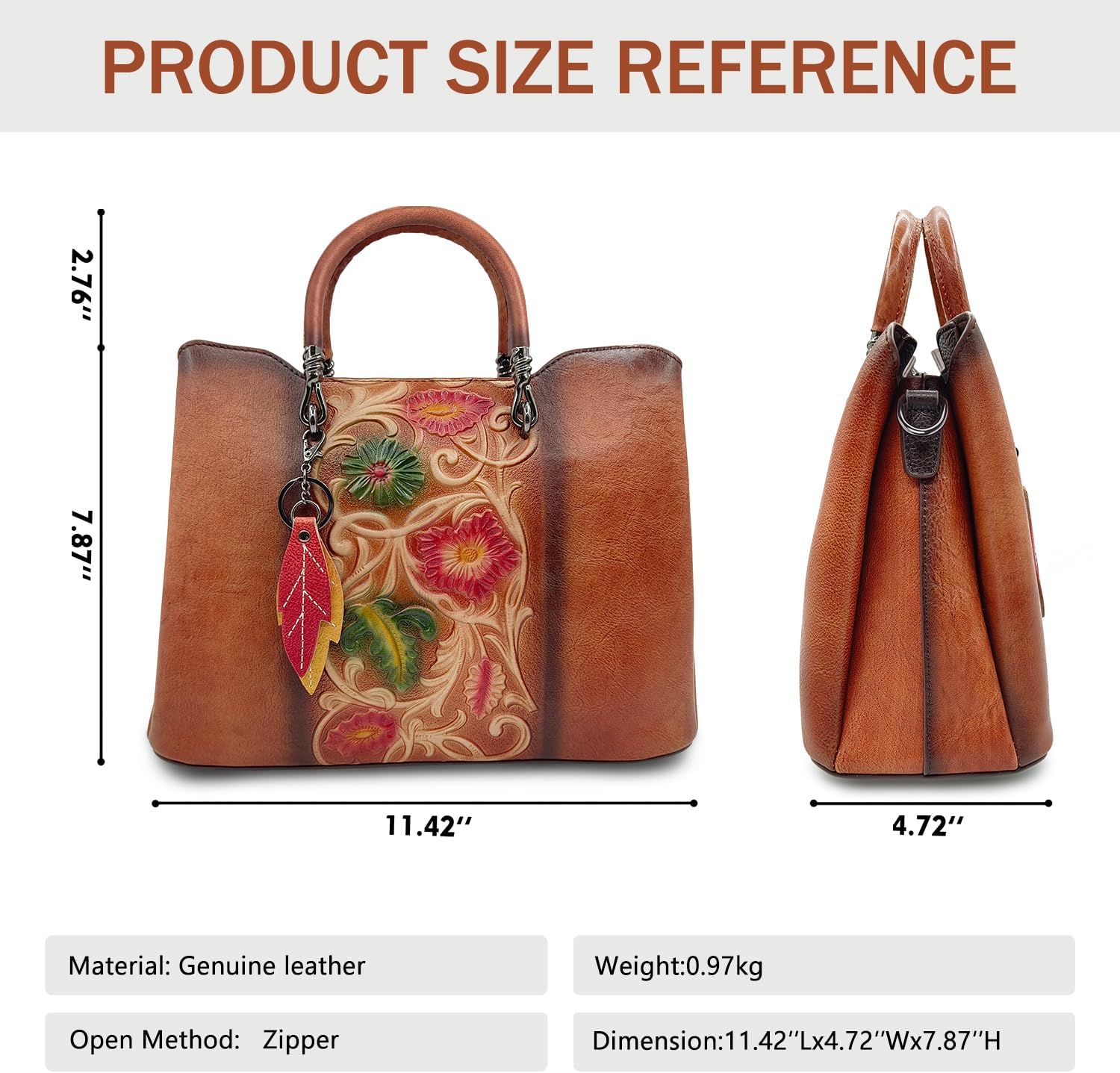 Genuine Leather Vintage Bag & Wallet Set for Women - Cowhide Crossbody Purse with RFID Blocking Wallet, Flower Embossed Retro Gift Combo - Image 3