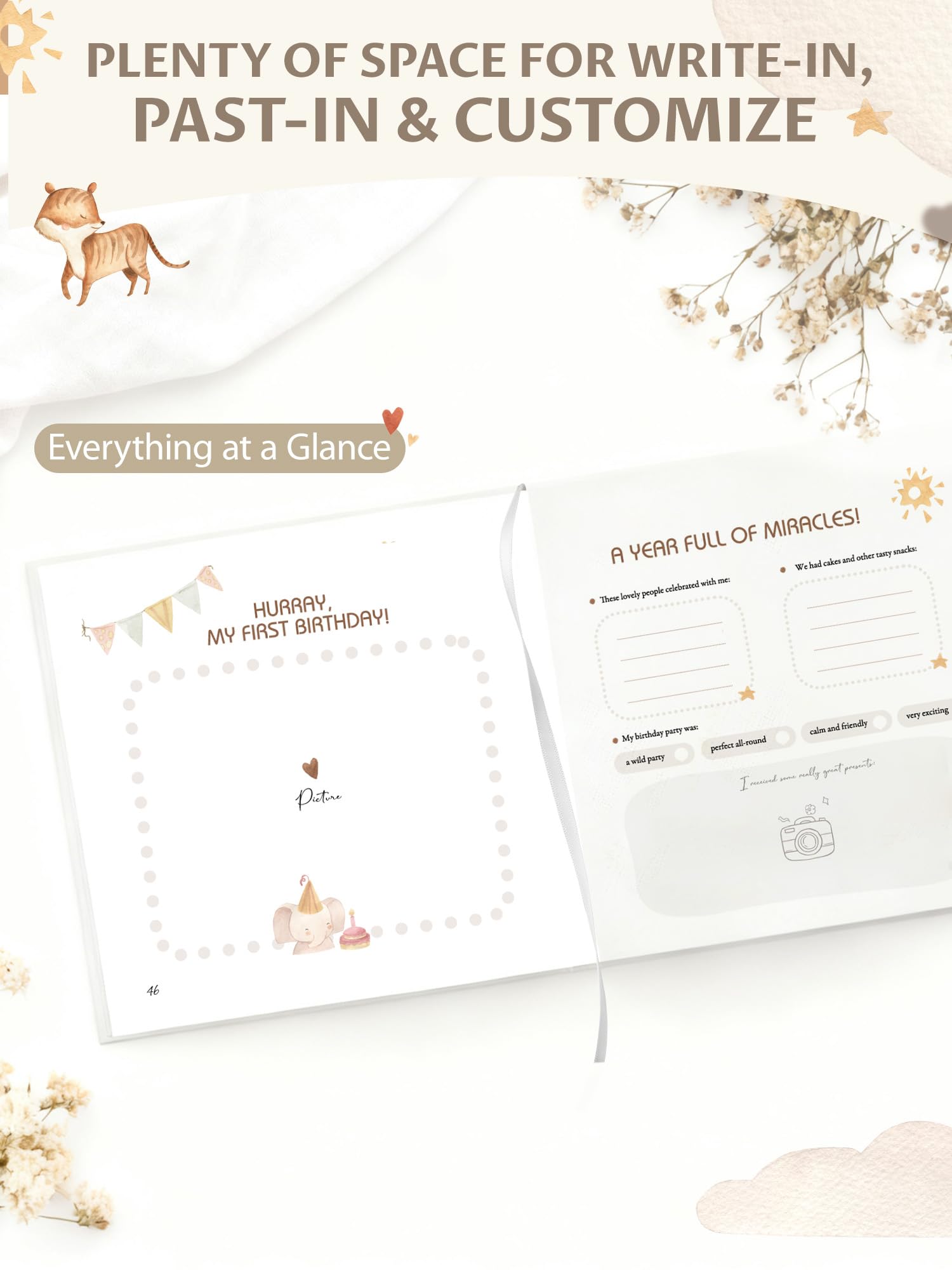 Baby Memory Book with Linen Cover - My First Year Keepsake Album, 84 Pages with Stickers, Baby Journal for Boys and Girls (Linen beige) - Image 4
