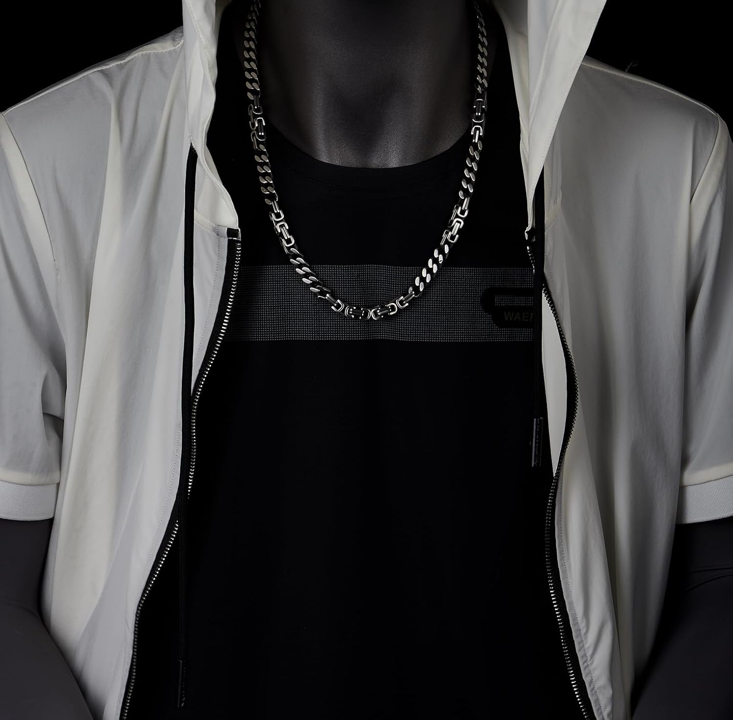 COOLSTEELANDBEYOND Matt Two-Tone Silver Black Curb Chain Byzantine Chain Mens Stainless Steel Necklace, Biker Hip Hop - Image 2